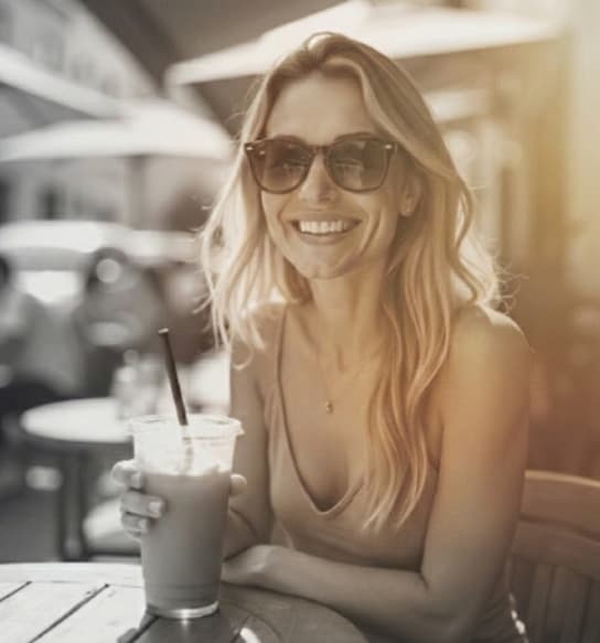 Woman smiling while wearing polarised multifocal SEIKO sun lenses